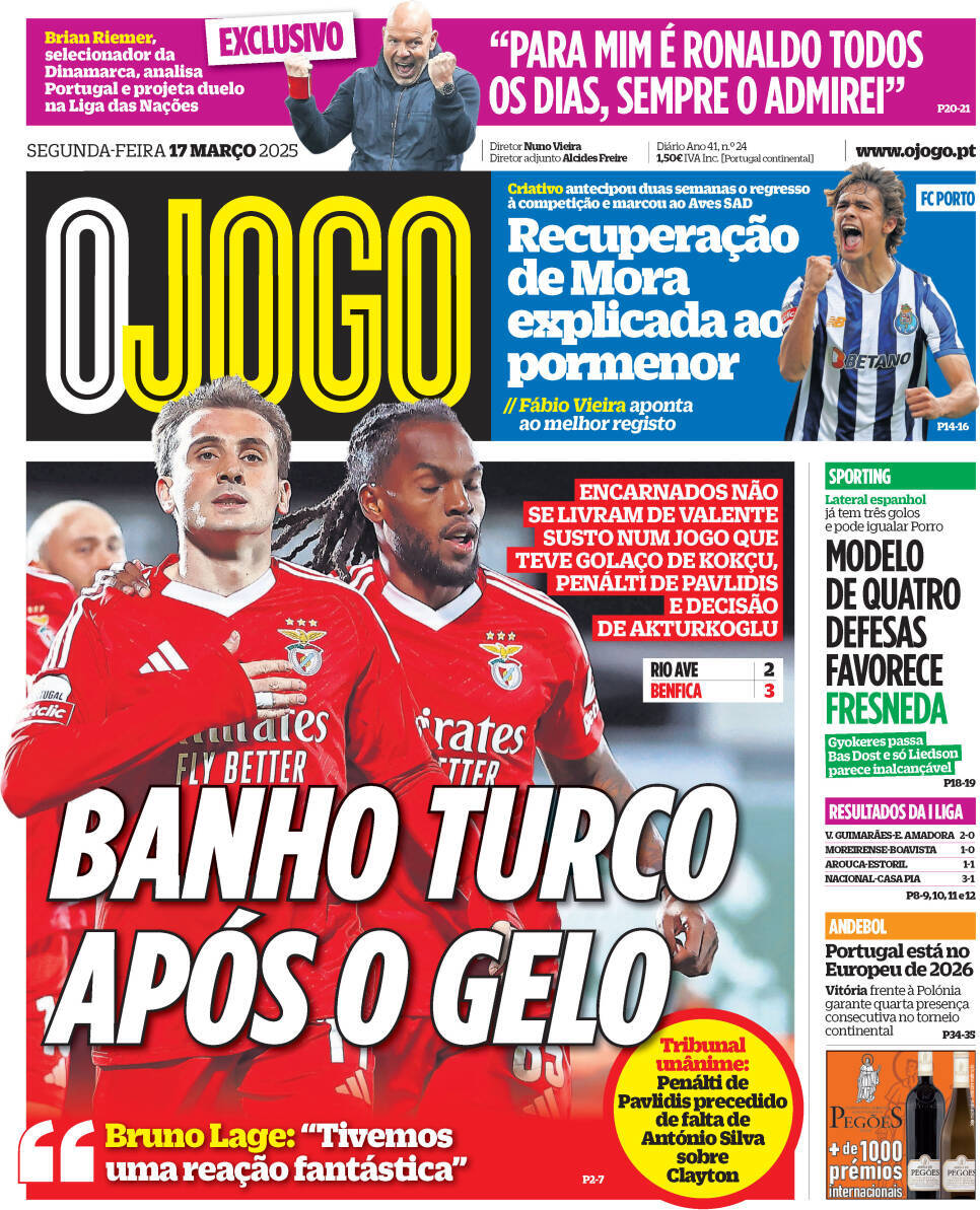 O Jogo: Capa da Edi&ccedil;&atilde;o de segunda-feira, 17 de mar&ccedil;o 2025