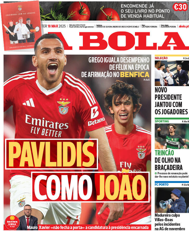 A Bola: Capa da Edi&ccedil;&atilde;o de ter&ccedil;a-feira, 18 de mar&ccedil;o 2025