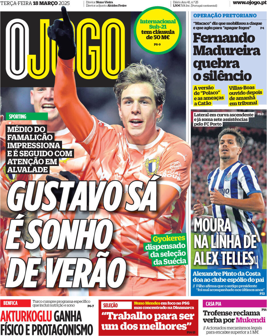 O Jogo: Capa da Edi&ccedil;&atilde;o de ter&ccedil;a-feira, 18 de mar&ccedil;o 2025