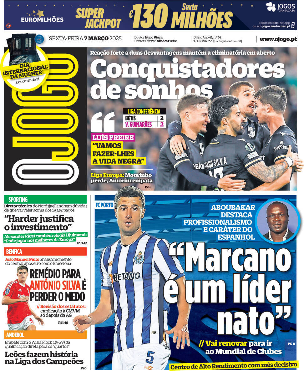 O Jogo: Capa da Edi&ccedil;&atilde;o de sexta-feira, 07 de mar&ccedil;o 2025