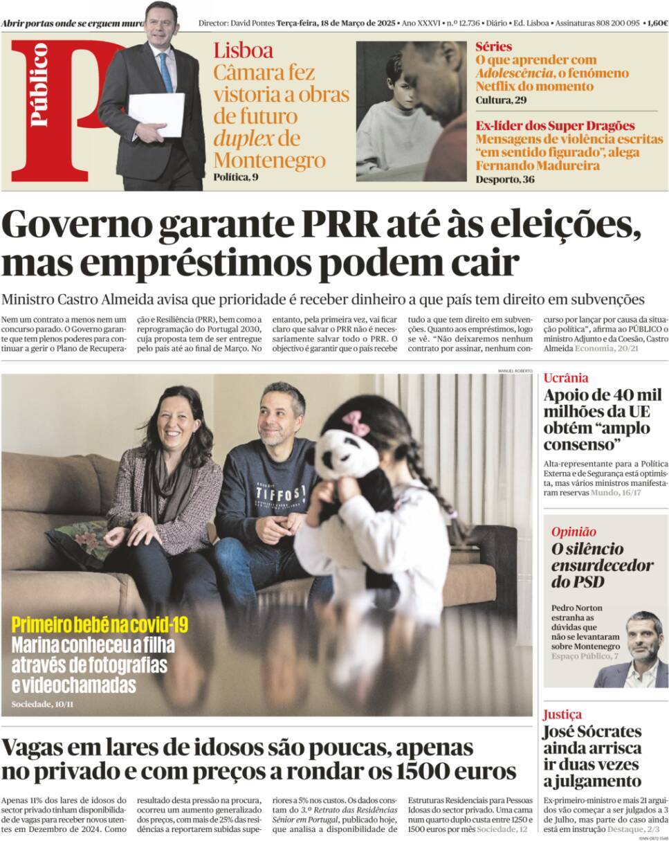P&uacute;blico: Capa da Edi&ccedil;&atilde;o de ter&ccedil;a-feira, 18 de mar&ccedil;o 2025