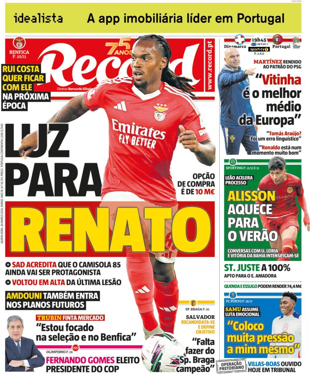 Record: Capa da Edi&ccedil;&atilde;o de quinta-feira, 20 de mar&ccedil;o 2025