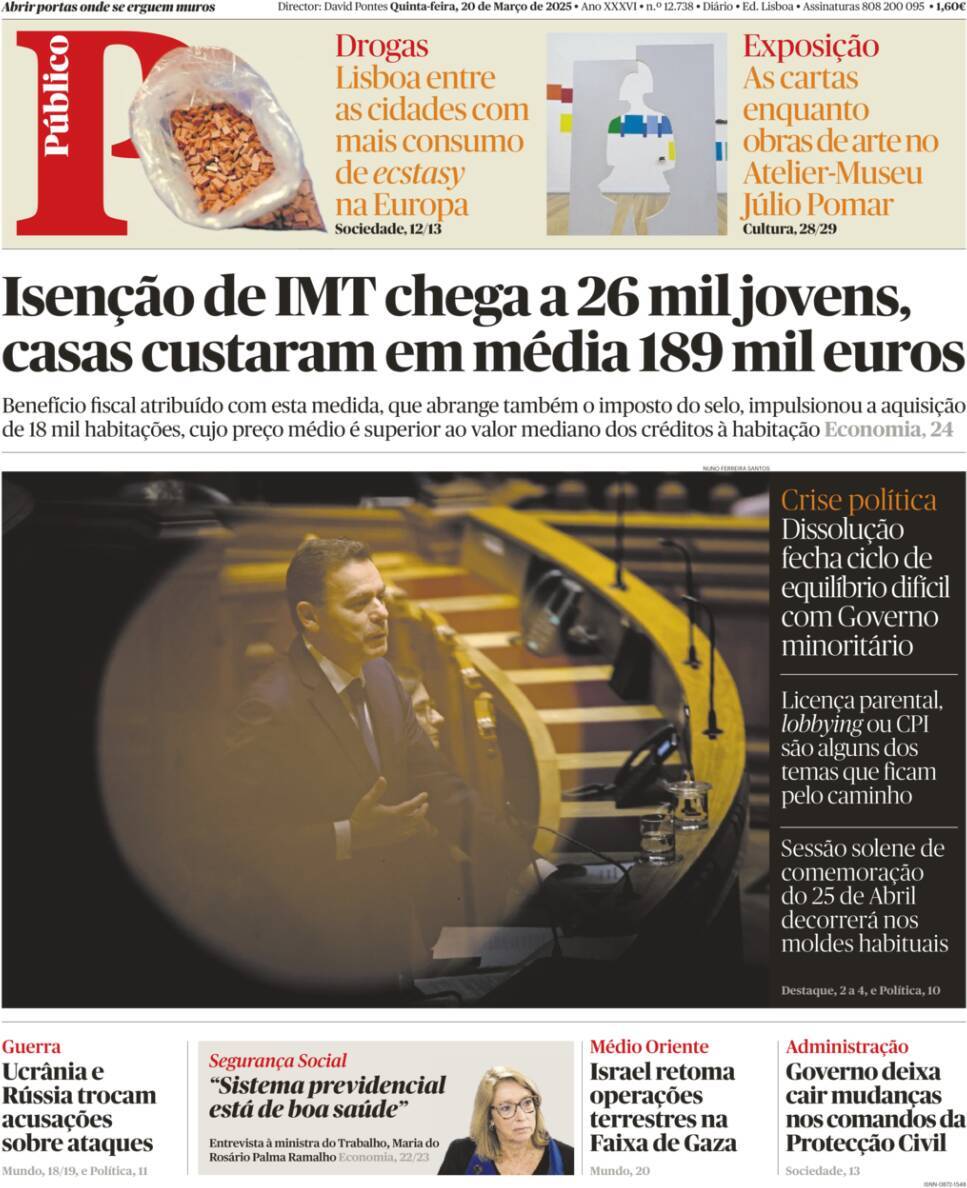 P&uacute;blico: Capa da Edi&ccedil;&atilde;o de quinta-feira, 20 de mar&ccedil;o 2025