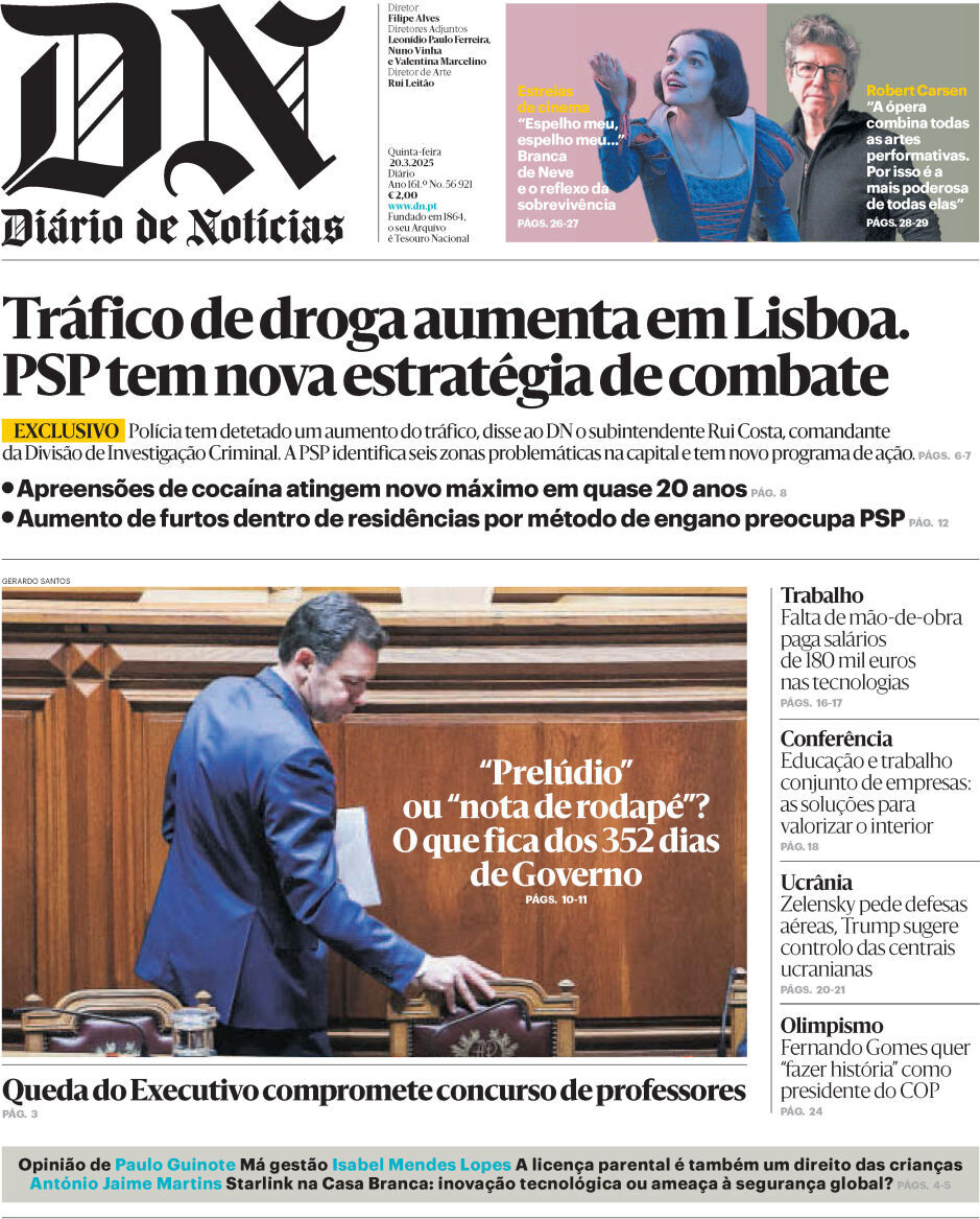 Di&aacute;rio de Not&iacute;cias: Capa da Edi&ccedil;&atilde;o de quinta-feira, 20 de mar&ccedil;o 2025