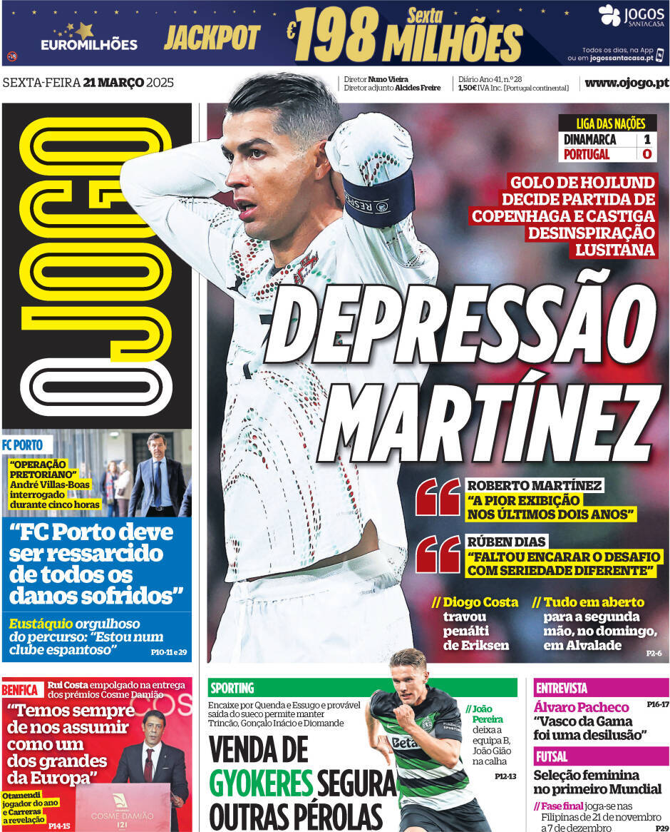 O Jogo: Capa da Edi&ccedil;&atilde;o de sexta-feira, 21 de mar&ccedil;o 2025