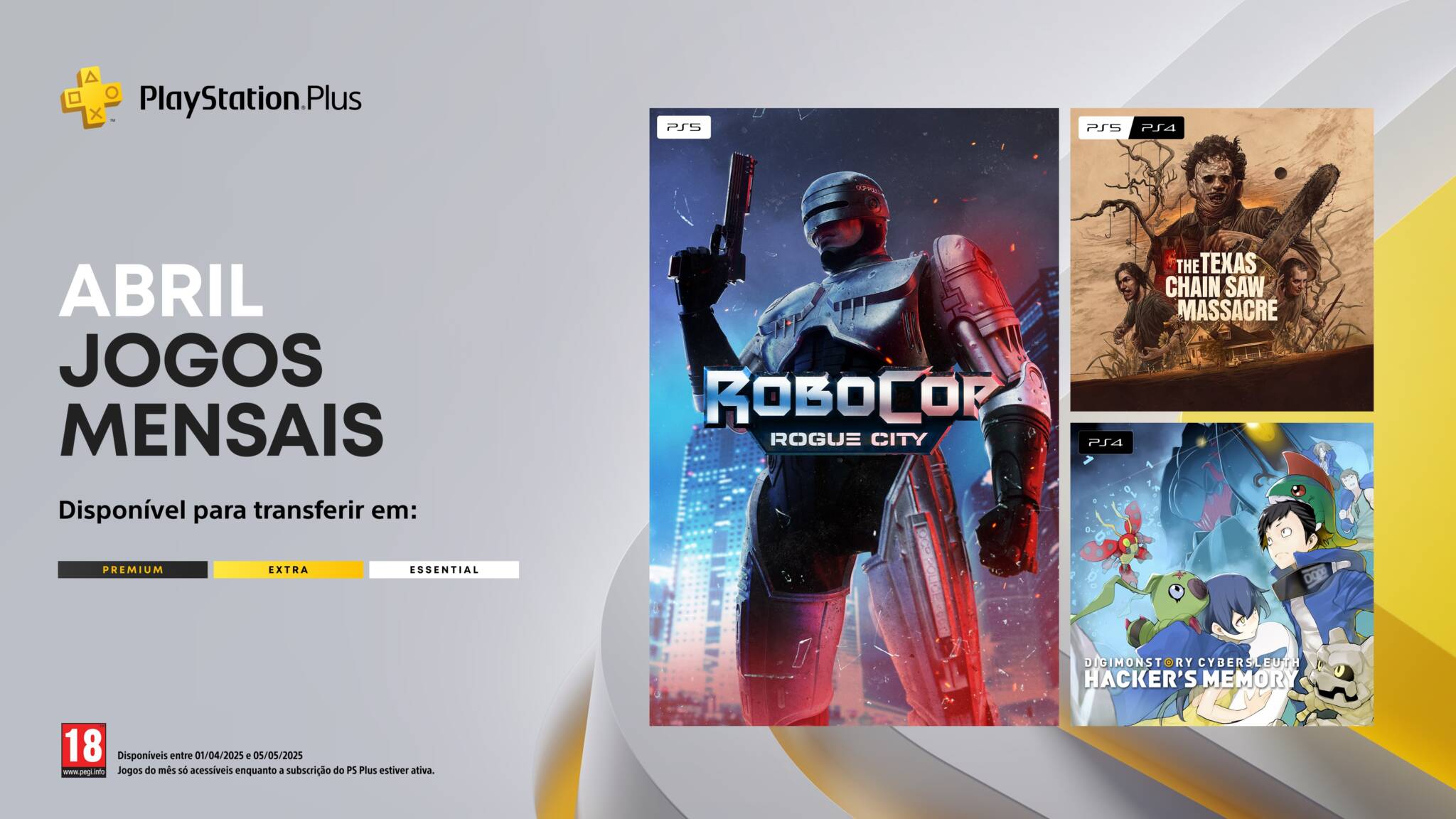 RoboCop: Rogue City e Digimon Story Cyber Sleuth – Hacker’s Memory s&atilde;o os jogos de abril no PlayStation Plus