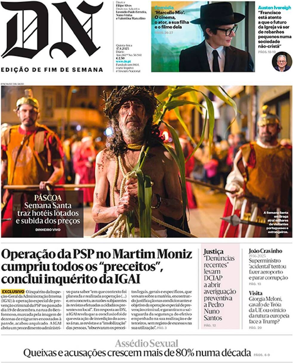 Di&aacute;rio de Not&iacute;cias: Capa da Edi&ccedil;&atilde;o de quinta-feira, 17 de abril 2025