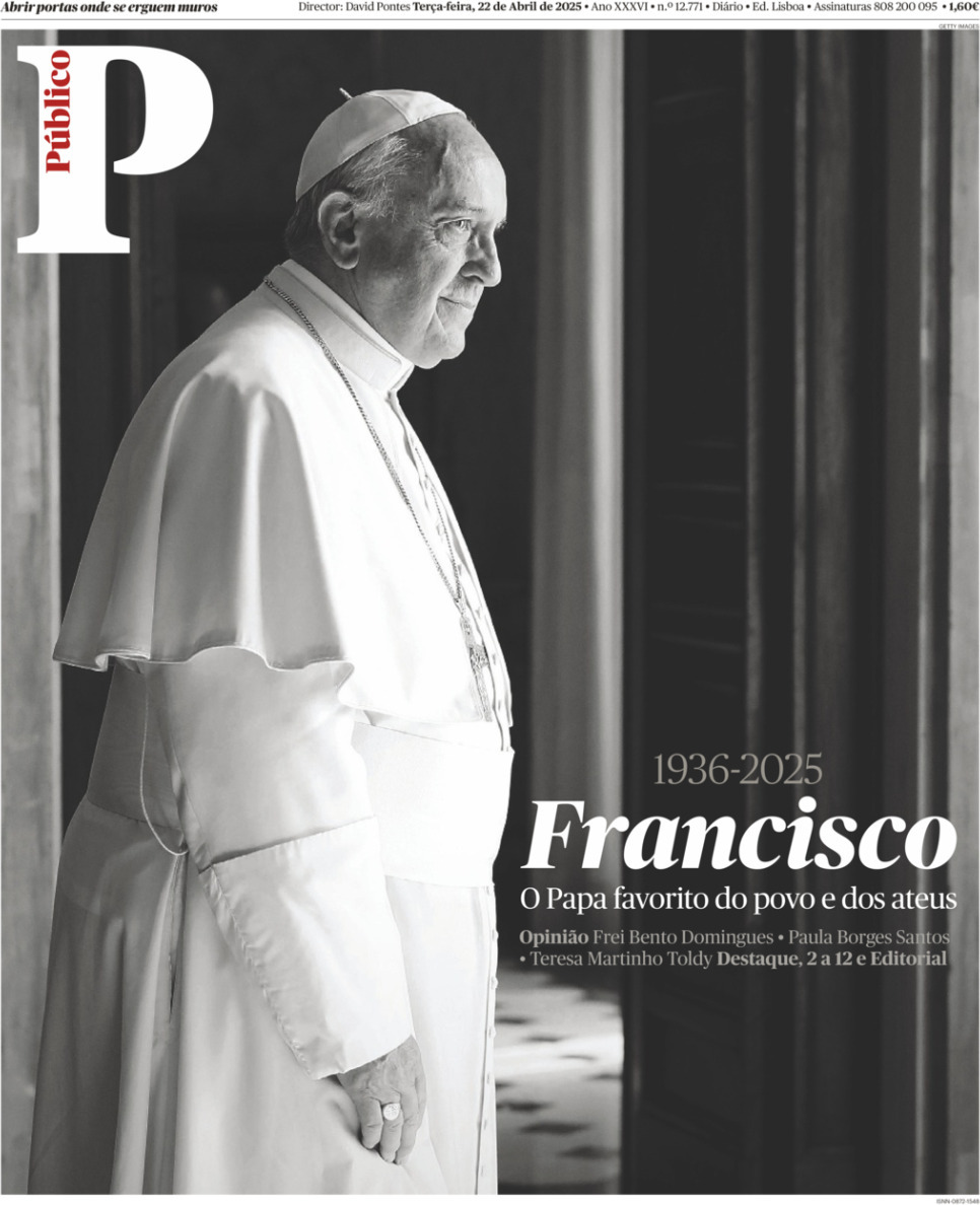 P&uacute;blico: Capa da Edi&ccedil;&atilde;o de ter&ccedil;a-feira, 22 de abril 2025