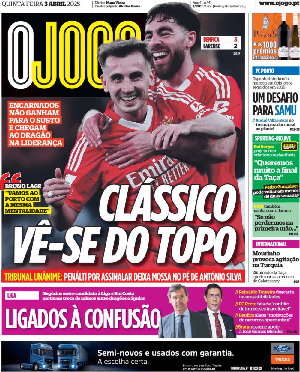 O Jogo: Capa da Edi&ccedil;&atilde;o de quinta-feira, 03 de abril 2025