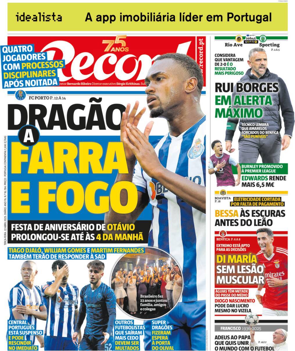Record: Capa da Edi&ccedil;&atilde;o de ter&ccedil;a-feira, 22 de abril 2025