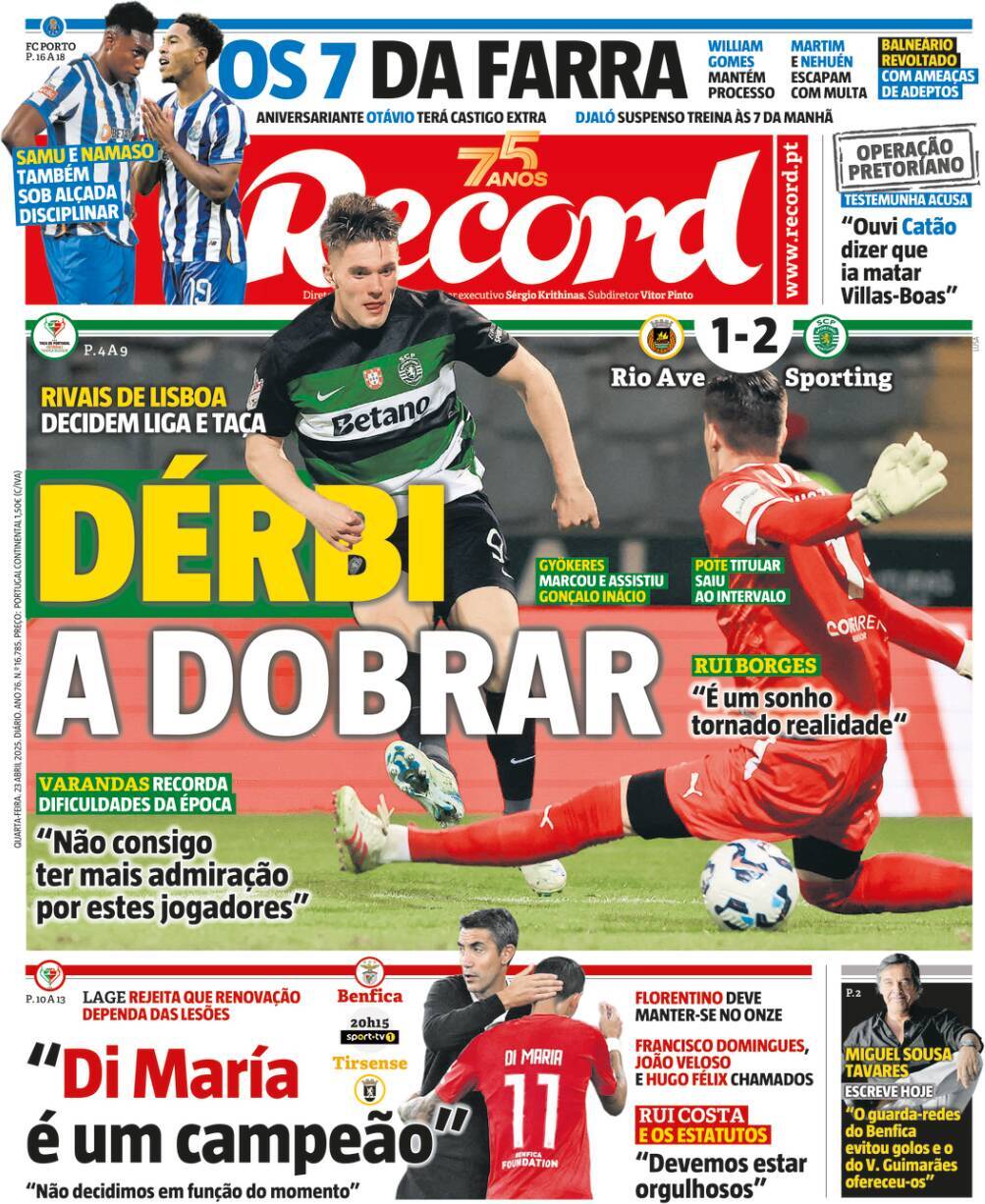 Record: Capa da Edi&ccedil;&atilde;o de quarta-feira, 23 de abril 2025