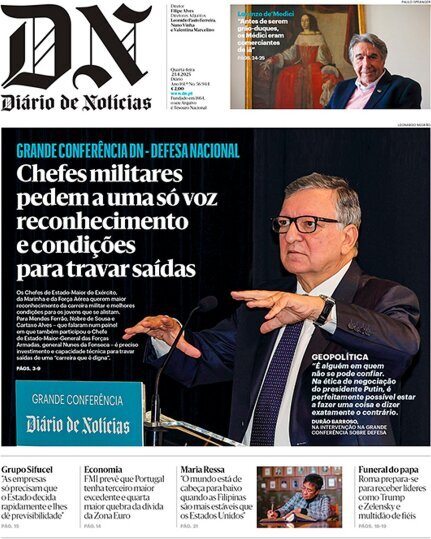 Di&aacute;rio de Not&iacute;cias: Capa da Edi&ccedil;&atilde;o de quarta-feira, 23 de abril 2025