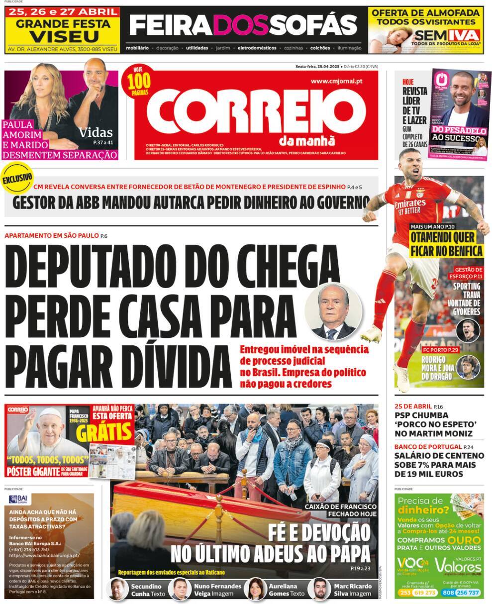 O Jogo: Capa da Edi&ccedil;&atilde;o de sexta-feira, 25 de abril 2025