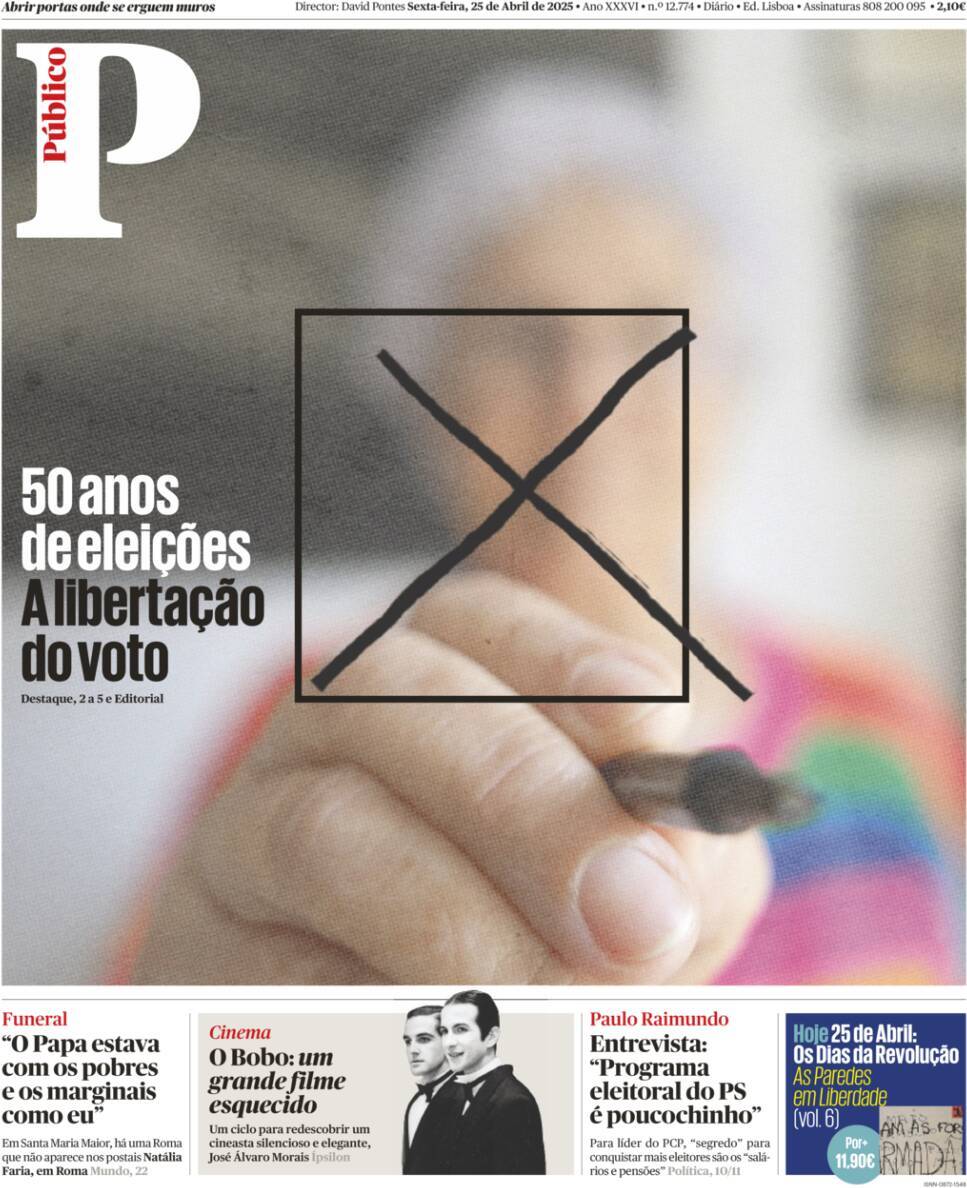 P&uacute;blico: Capa da Edi&ccedil;&atilde;o de sexta-feira, 25 de abril 2025