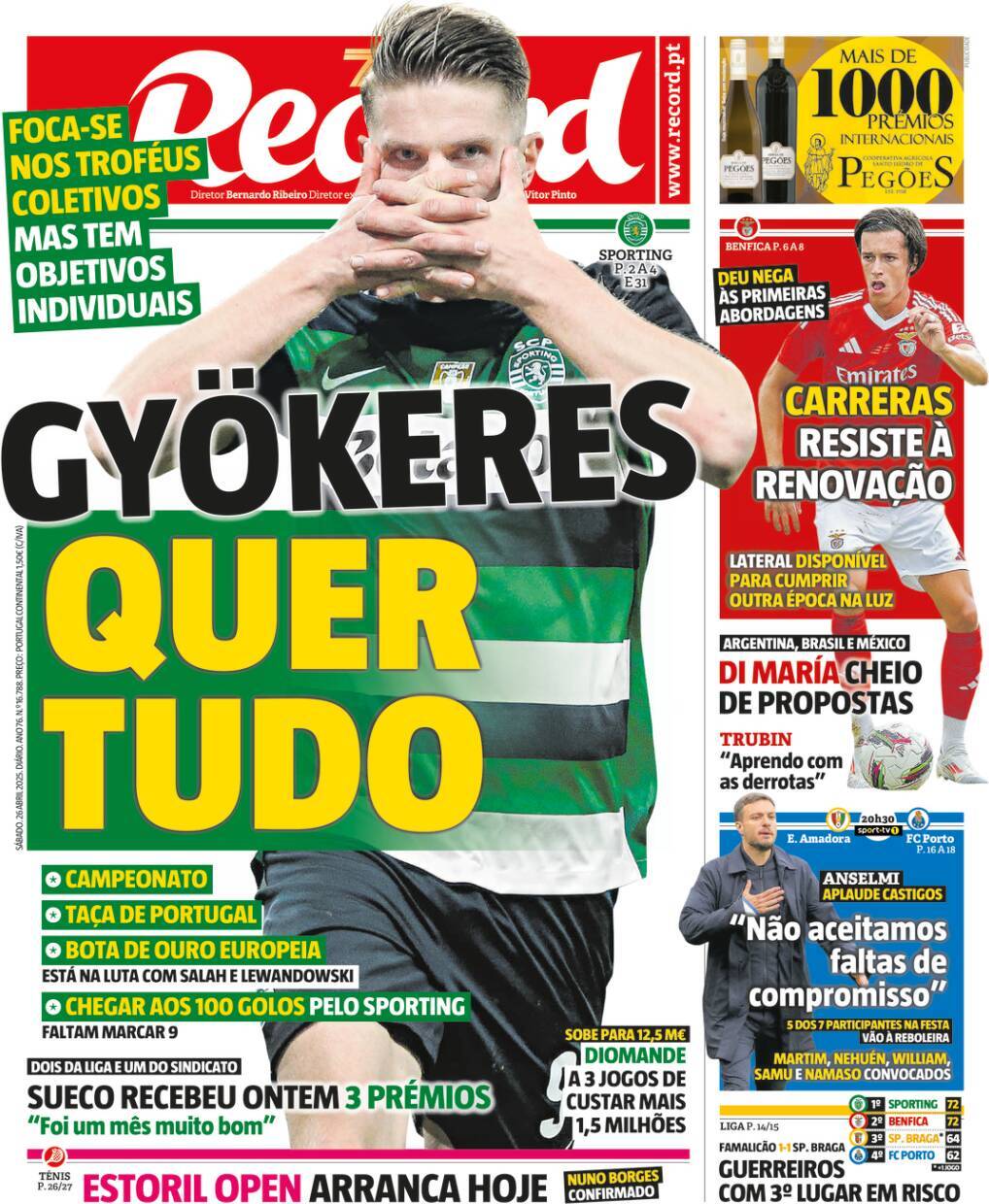 Record: Capa da Edi&ccedil;&atilde;o de s&aacute;bado, 26 de abril 2025