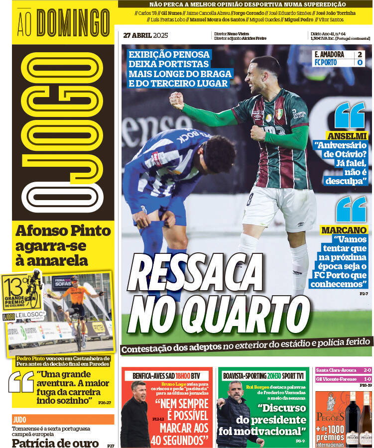 O Jogo: Capa da Edi&ccedil;&atilde;o de domingo, 27 de abril 2025