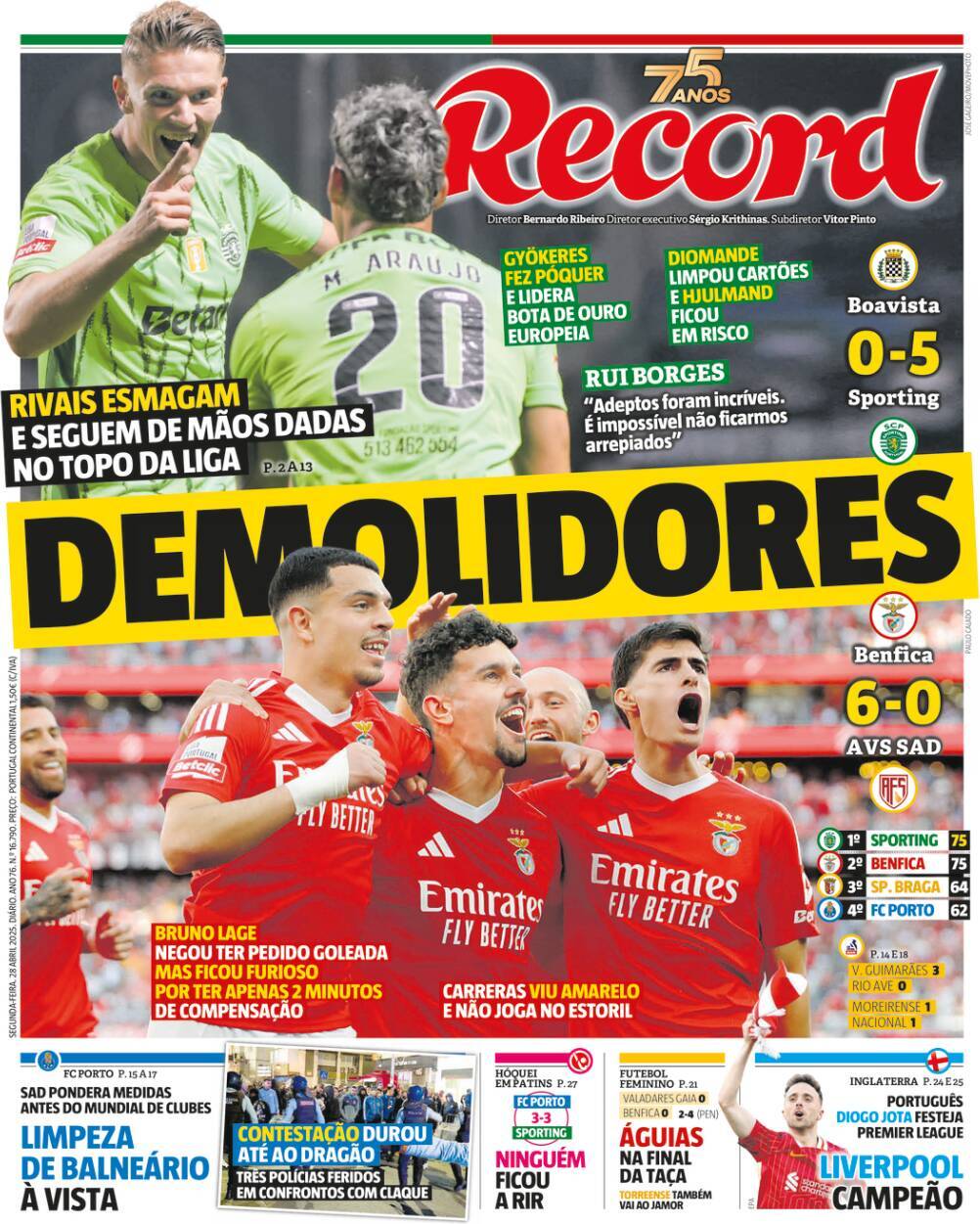 Record: Capa da Edi&ccedil;&atilde;o de segunda-feira, 28 de abril 2025