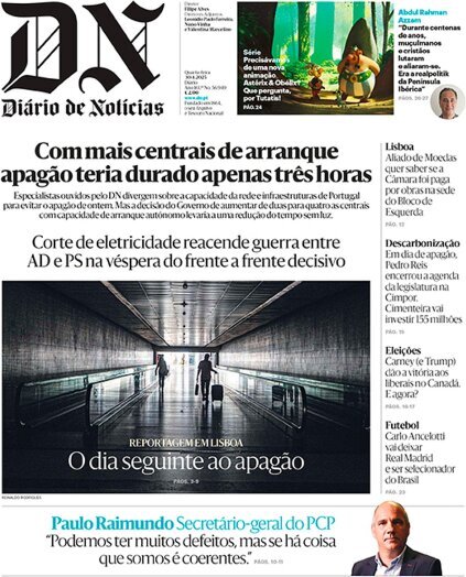 Di&aacute;rio de Not&iacute;cias: Capa da Edi&ccedil;&atilde;o de quarta-feira, 30 de abril 2025