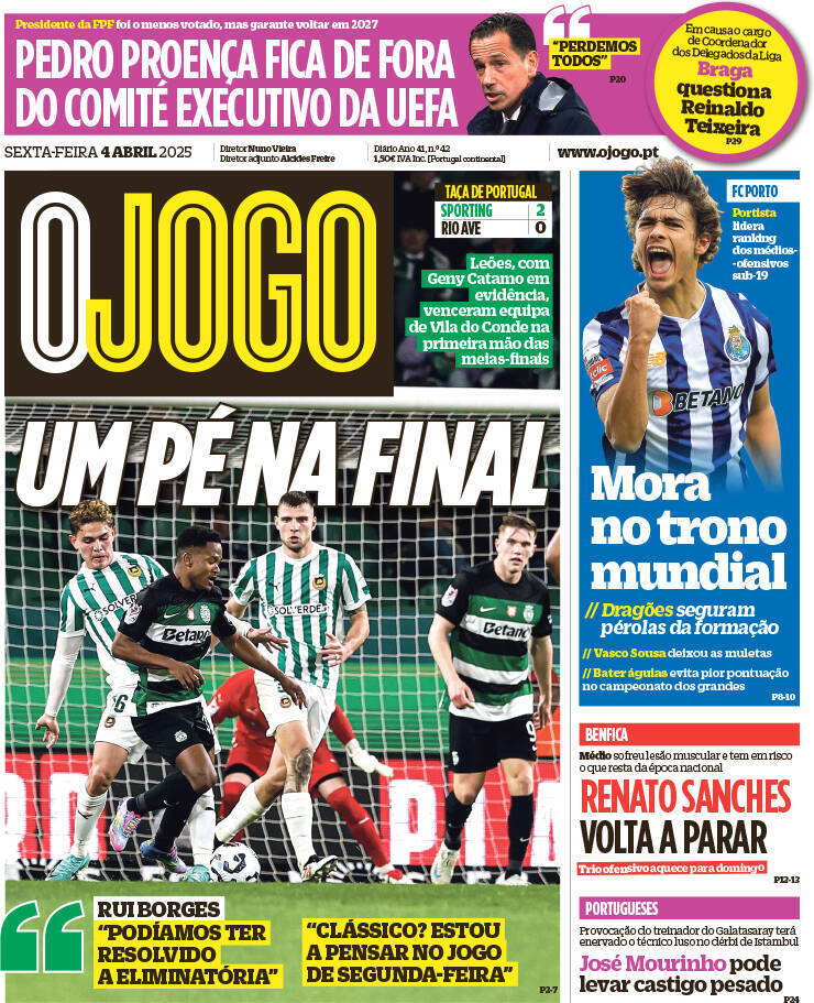 O Jogo: Capa da Edi&ccedil;&atilde;o de sexta-feira, 04 de abril 2025