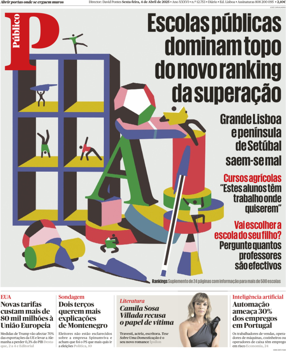 P&uacute;blico: Capa da Edi&ccedil;&atilde;o de sexta-feira, 04 de abril 2025