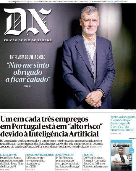 Di&aacute;rio de Not&iacute;cias: Capa da Edi&ccedil;&atilde;o de sexta-feira, 04 de abril 2025