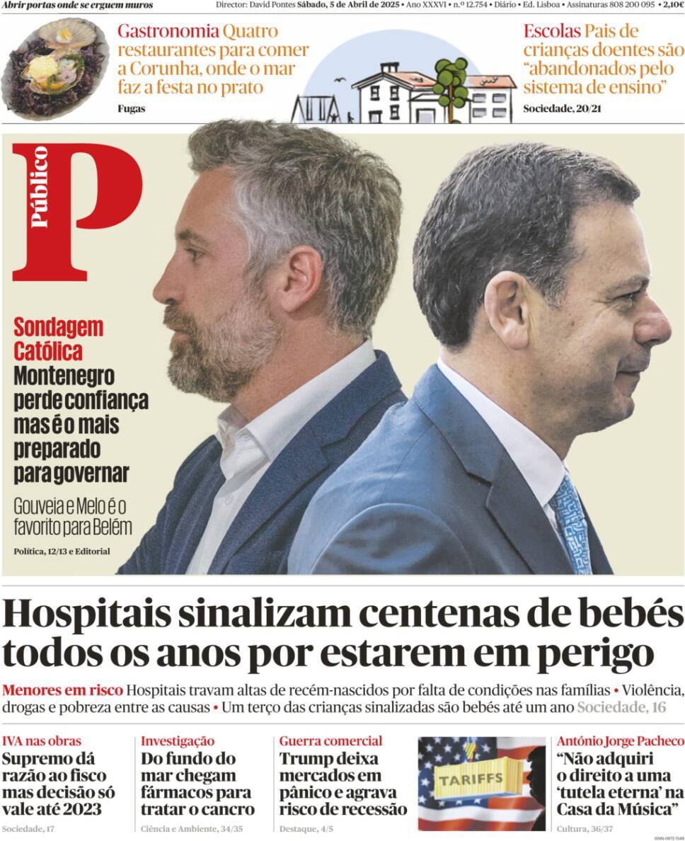 P&uacute;blico: Capa da Edi&ccedil;&atilde;o de s&aacute;bado, 05 de abril 2025
