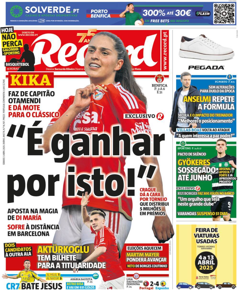 Record: Capa da Edi&ccedil;&atilde;o de s&aacute;bado, 05 de abril 2025