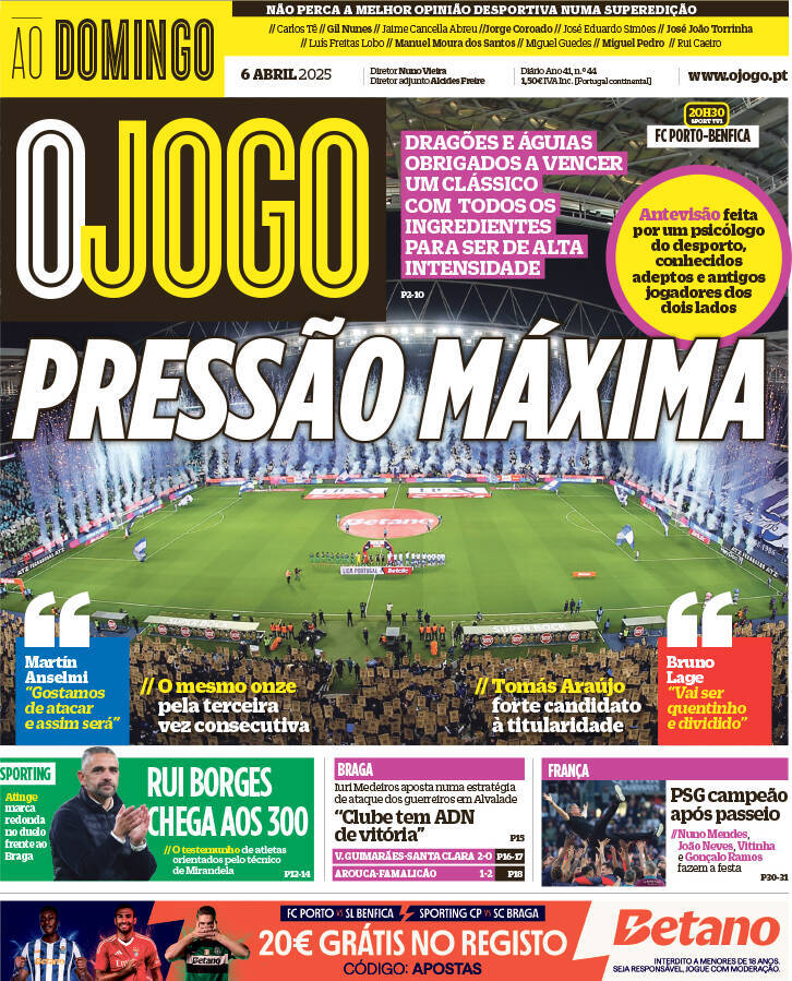O Jogo: Capa da Edi&ccedil;&atilde;o de domingo, 06 de abril 2025