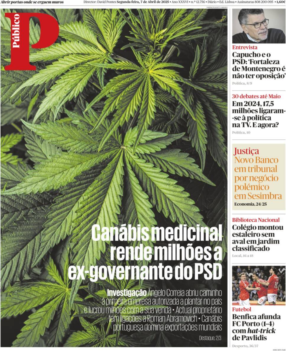P&uacute;blico: Capa da Edi&ccedil;&atilde;o de segunda-feira, 07 de abril 2025