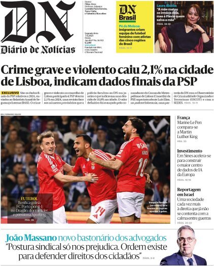 Di&aacute;rio de Not&iacute;cias: Capa da Edi&ccedil;&atilde;o de segunda-feira, 07 de abril 2025