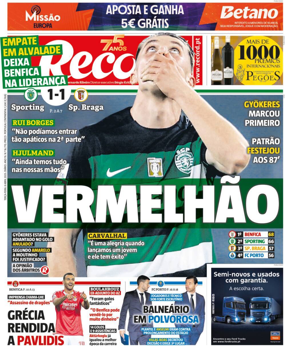 Record: Capa da Edi&ccedil;&atilde;o de ter&ccedil;a-feira, 08 de abril 2025