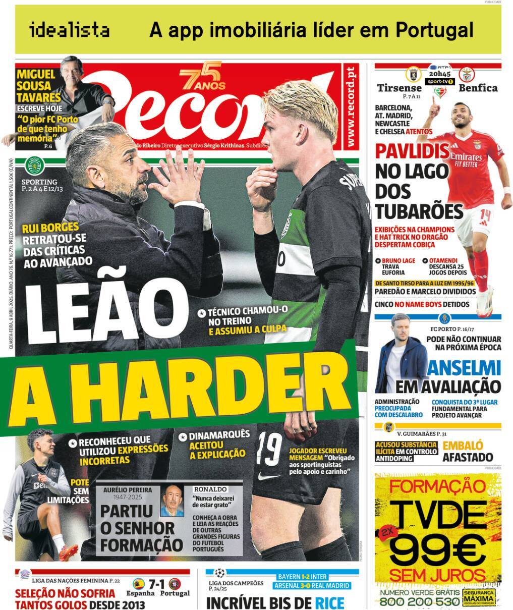 Record: Capa da Edi&ccedil;&atilde;o de quarta-feira, 09 de abril 2025