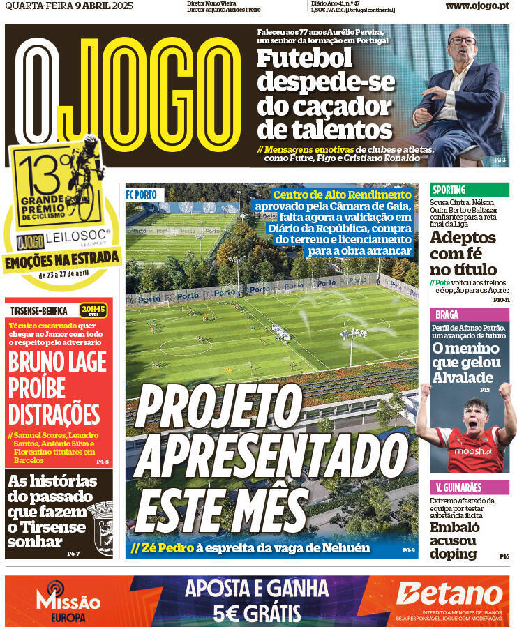 O Jogo: Capa da Edi&ccedil;&atilde;o de quarta-feira, 09 de abril 2025
