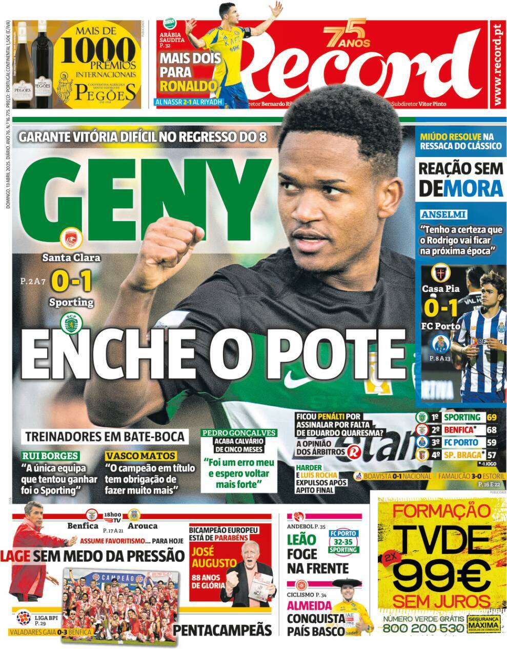 Record: Capa da Edi&ccedil;&atilde;o de domingo, 13 de abril 2025