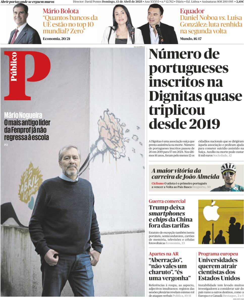P&uacute;blico: Capa da Edi&ccedil;&atilde;o de domingo, 13 de abril 2025