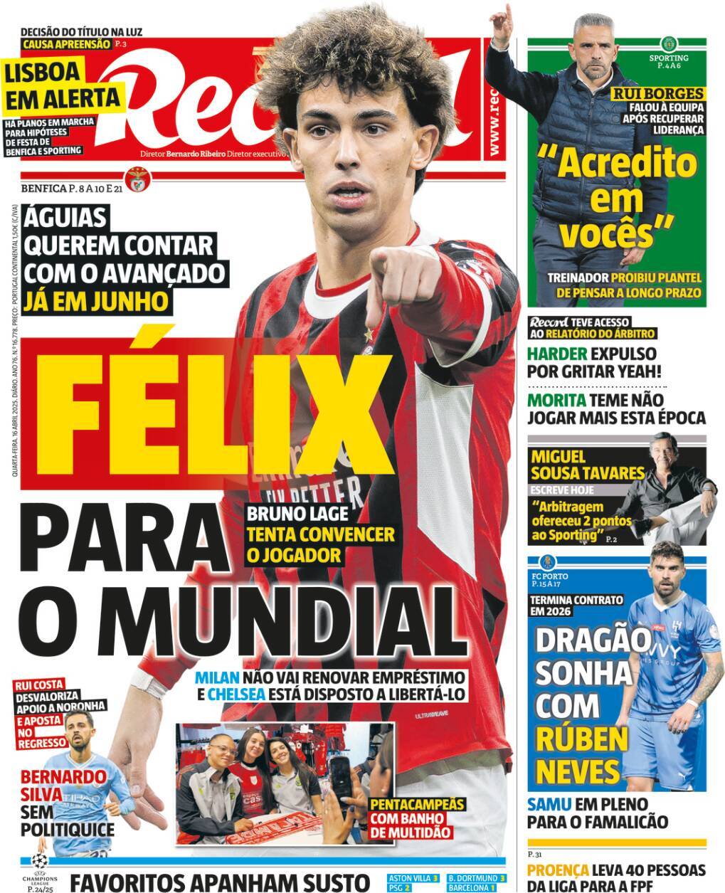 Record: Capa da Edi&ccedil;&atilde;o de quarta-feira, 16 de abril 2025
