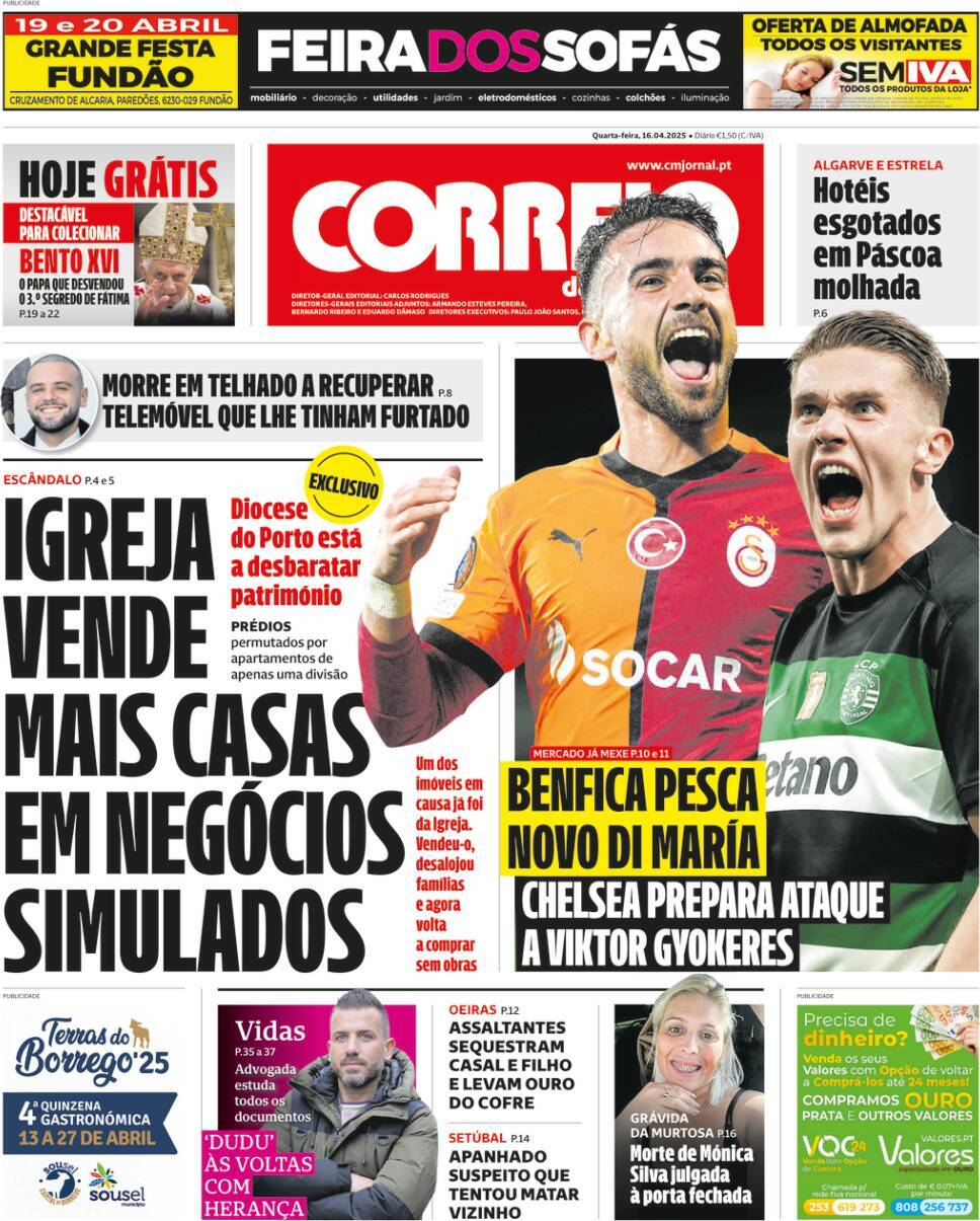 Correio da Manh&atilde;: Capa da Edi&ccedil;&atilde;o de quarta-feira, 16 de abril 2025