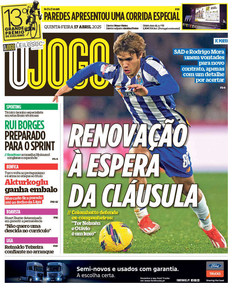 O Jogo: Capa da Edi&ccedil;&atilde;o de quinta-feira, 17 de abril 2025