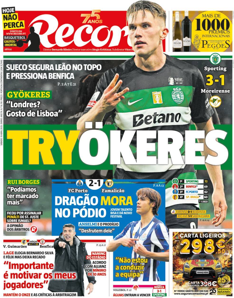 Record: Capa da Edi&ccedil;&atilde;o de s&aacute;bado, 19 de abril 2025