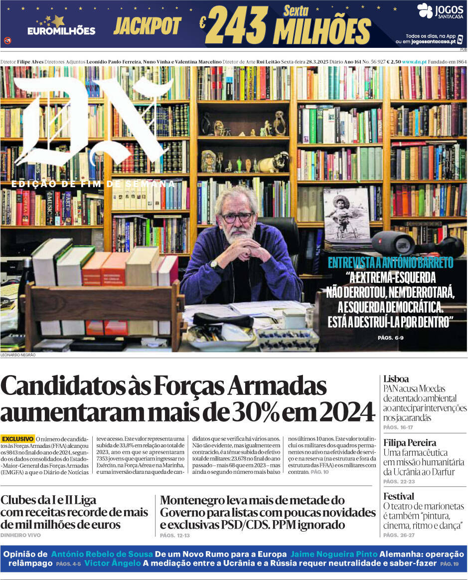 Di&aacute;rio de Not&iacute;cias: Capa da Edi&ccedil;&atilde;o de ter&ccedil;a-feira, 01 de abril 2025