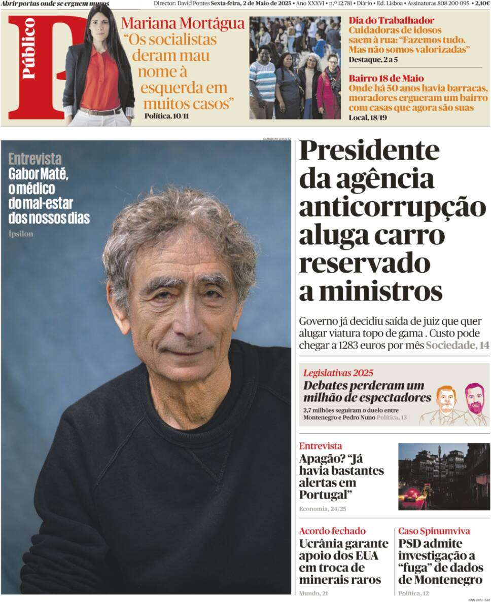 P&uacute;blico: Capa da Edi&ccedil;&atilde;o de sexta-feira, 02 de maio 2025