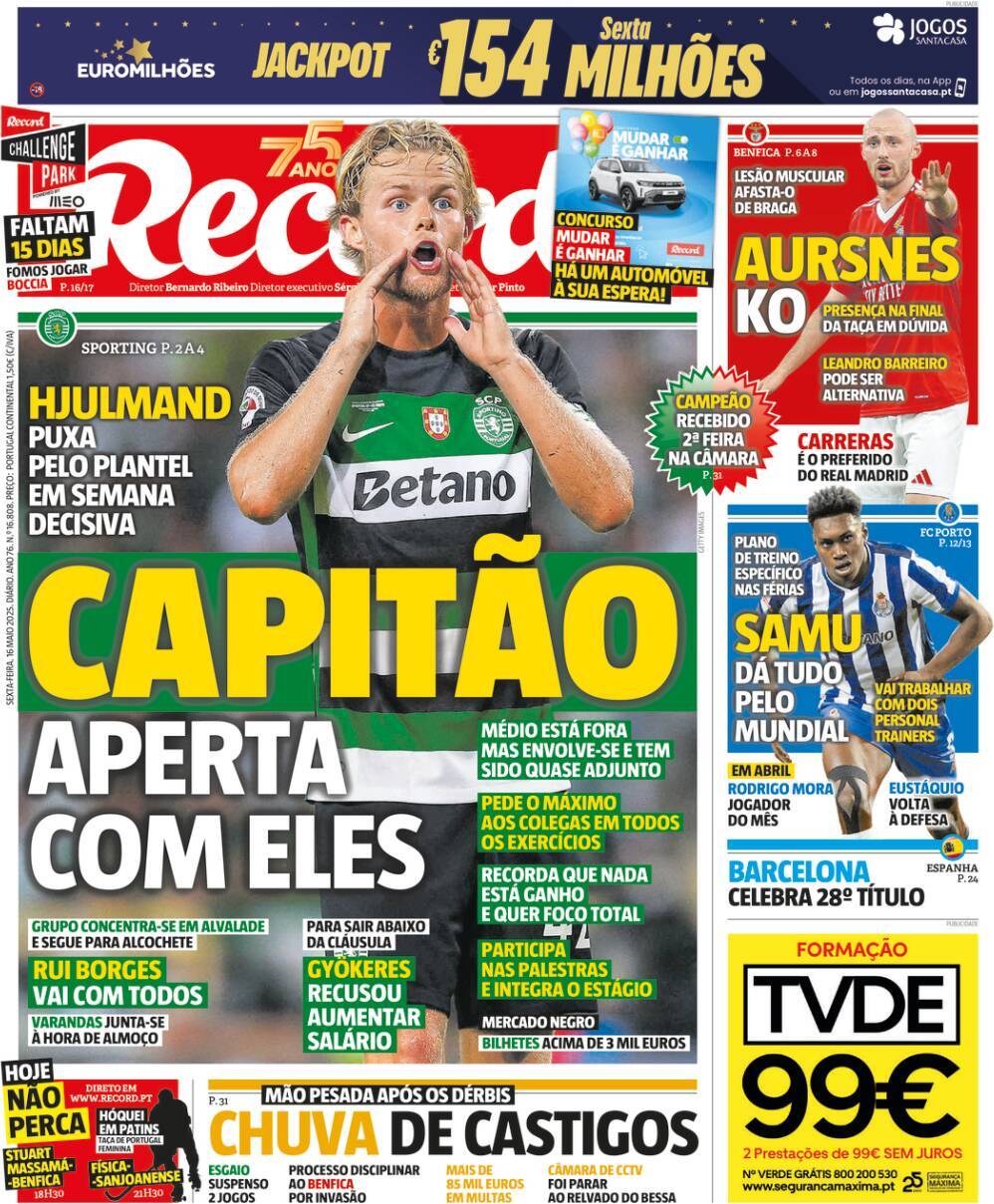 Record: Capa da Edi&ccedil;&atilde;o de sexta-feira, 16 de maio 2025