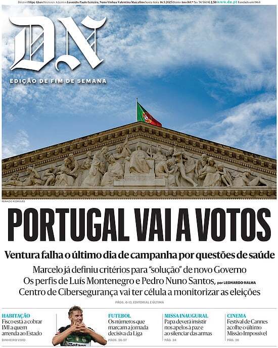 Di&aacute;rio de Not&iacute;cias: Capa da Edi&ccedil;&atilde;o de sexta-feira, 16 de maio 2025