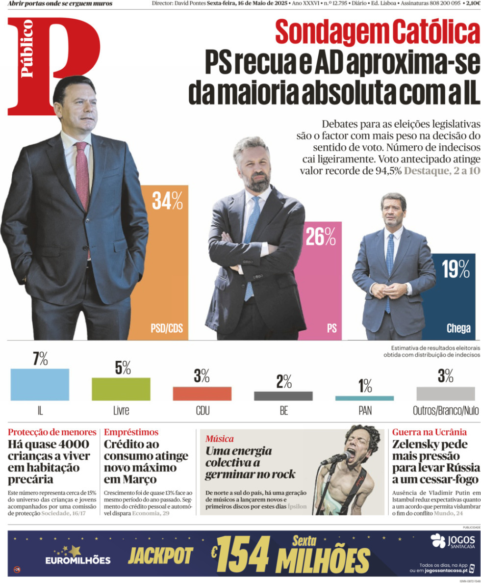 P&uacute;blico: Capa da Edi&ccedil;&atilde;o de sexta-feira, 16 de maio 2025