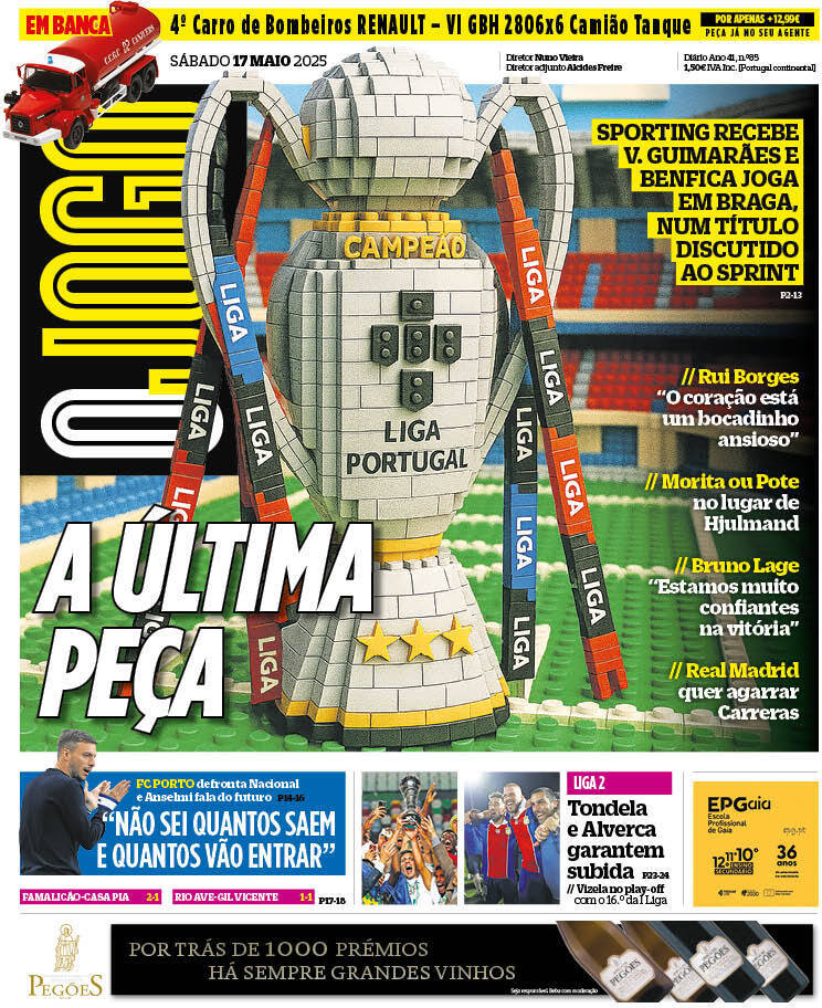 O Jogo: Capa da Edi&ccedil;&atilde;o de s&aacute;bado, 17 de maio 2025