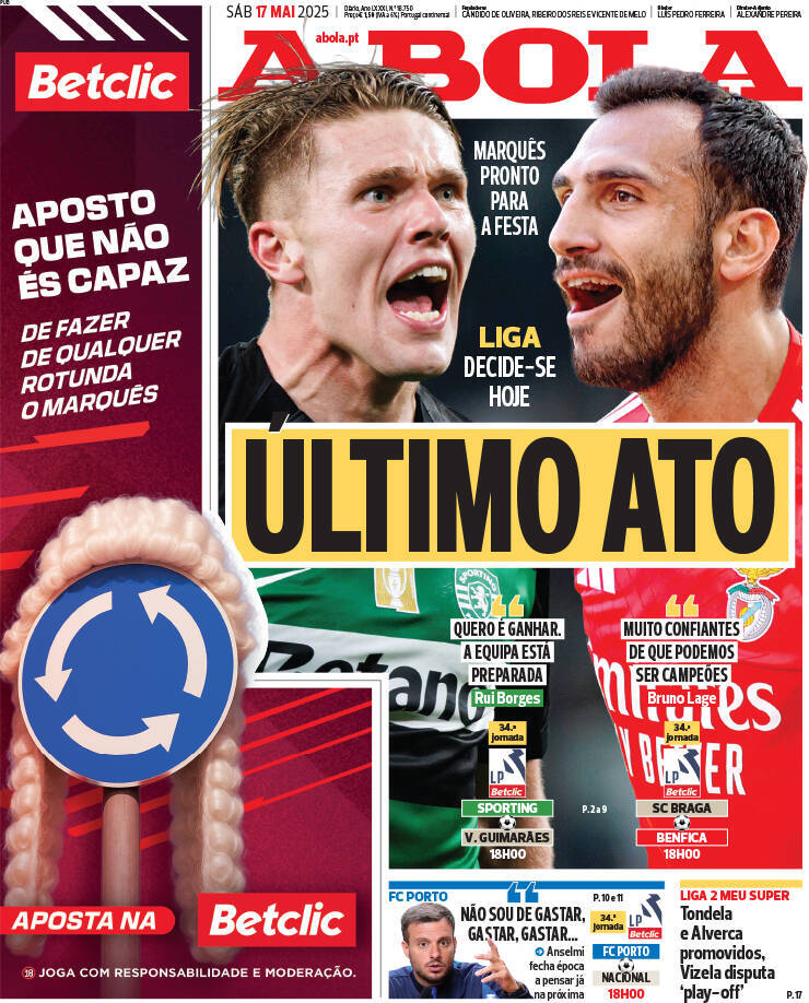 A Bola: Capa da Edi&ccedil;&atilde;o de s&aacute;bado, 17 de maio 2025
