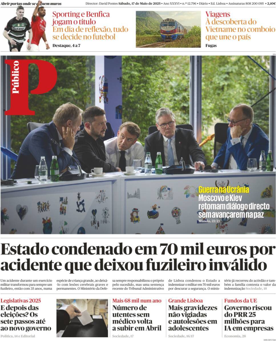 P&uacute;blico: Capa da Edi&ccedil;&atilde;o de s&aacute;bado, 17 de maio 2025