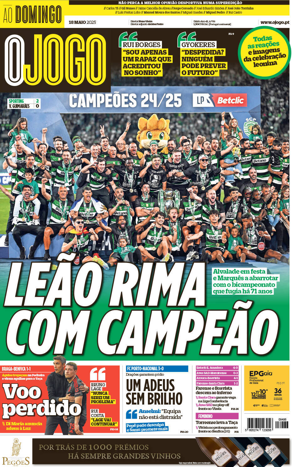 O Jogo: Capa da Edi&ccedil;&atilde;o de domingo, 18 de maio 2025