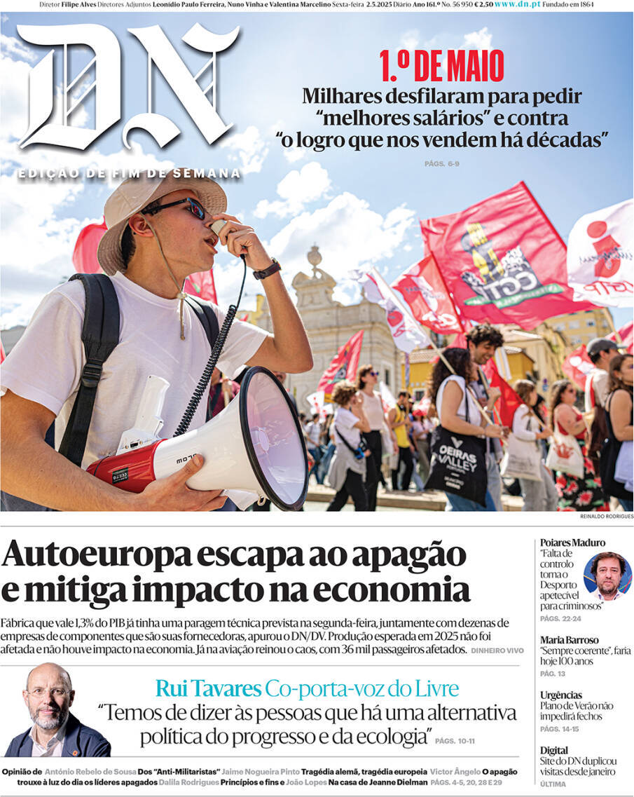 Di&aacute;rio de Not&iacute;cias: Capa da Edi&ccedil;&atilde;o de sexta-feira, 02 de maio 2025