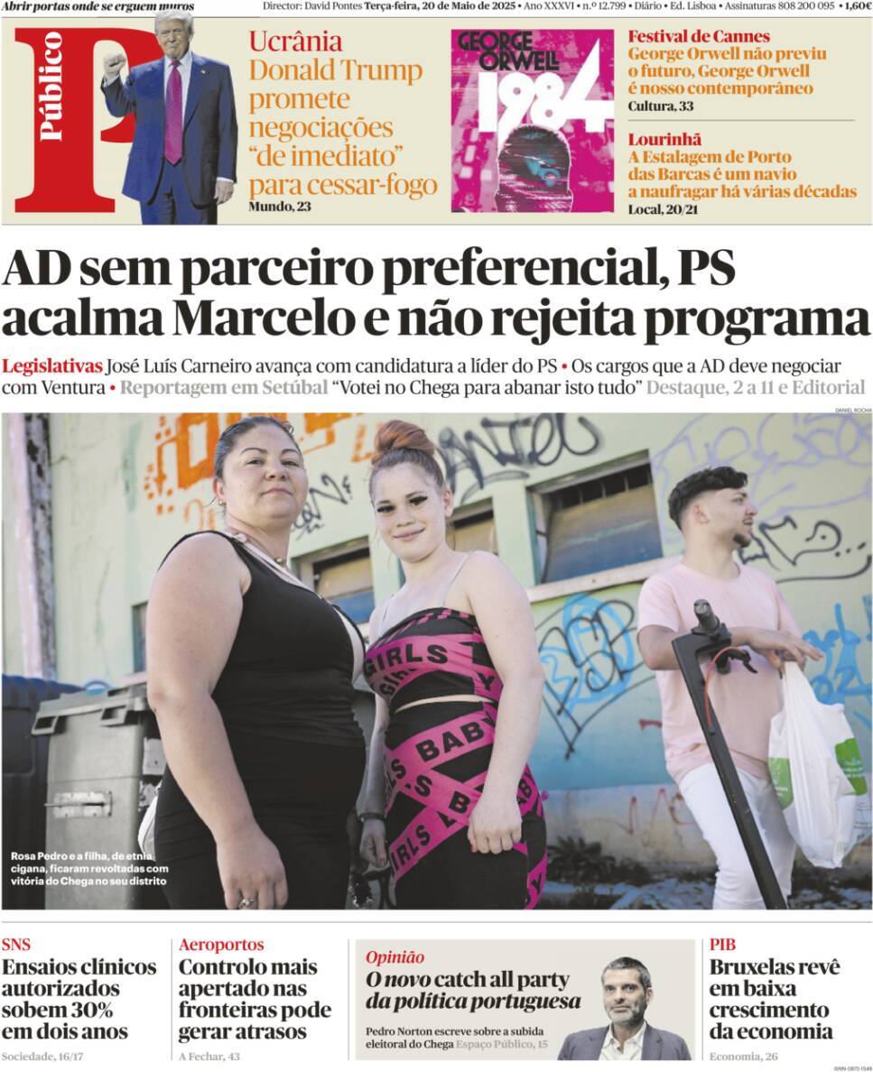P&uacute;blico: Capa da Edi&ccedil;&atilde;o de ter&ccedil;a-feira, 20 de maio 2025